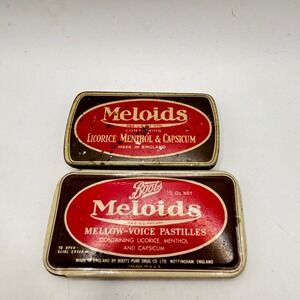 Vintage Meloids Tin‎ Set Boots Mellow Voice Pastilles Licorice Menthol England
